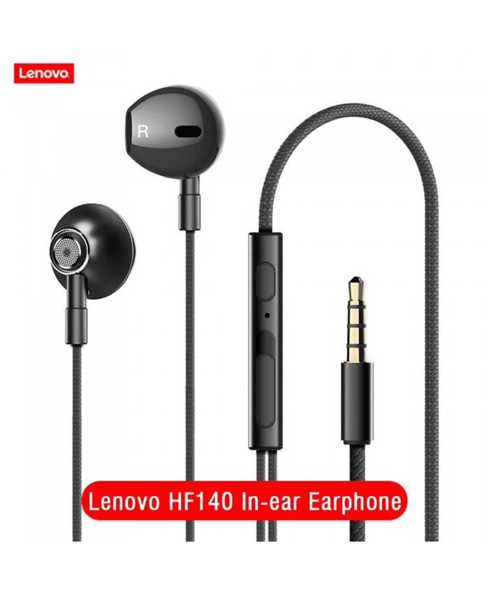 Lenovo HF140 Wired Headphones 3.5mm Jack Super Bass Stereo Metal In-ear Earphone with Mic Noise Cancelling